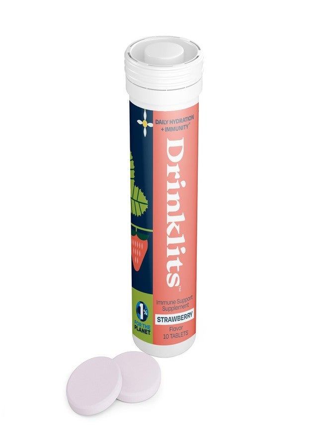 Drinklits Strawberry Daily Immune Support Tablets | 0g Sugar - Vitamin C - Electrolytes - Botanical Blend | Single Tube (10 Tablets/Servings) - Image 1